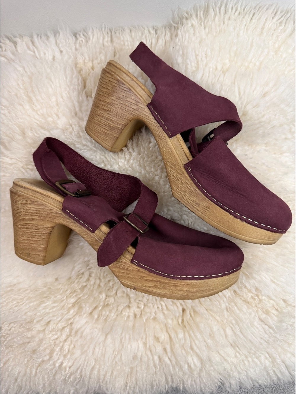 Calou Stockholm Astrid Clogs EU 41 Plum Suede Leather Slingback Swedish